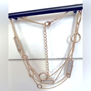 Gold and Glitz 42” Sparkling Silver framed  Gold Bars & Bangles Necklace.